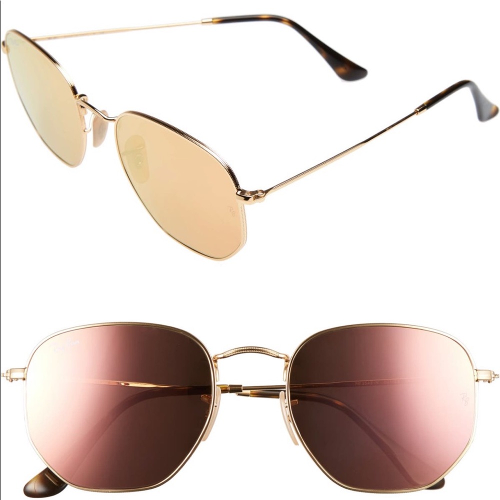 Ray-Ban 54mm Hexagonal Flat Lens Gold/Pink